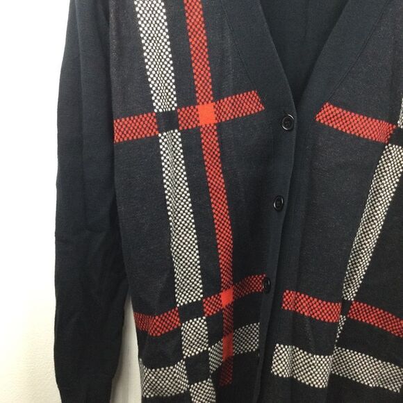 The Limited Black Button Front Cardigan Sweater with Cream & Red Plaid - Small - Picture 4 of 7